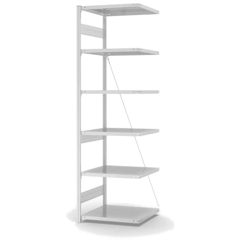 hofe Anbau-Fachbodenregal für Einseitige Nutzung - Stecksystem ORION PLUS - Fachlast 300 kg - H2500 B750 T600 mm - RAL7035 Lichtgrau Nur Heute