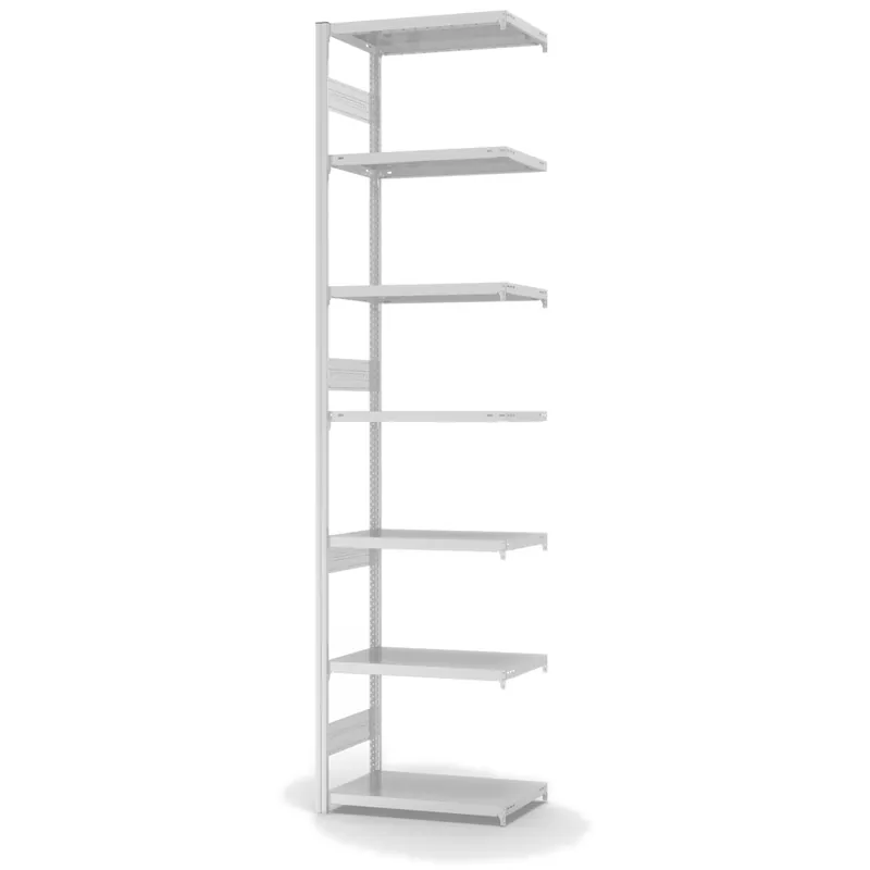 hofe Anbau-Fachbodenregal für Beidseitige Nutzung - Stecksystem ORION PLUS - Fachlast 300 kg - H3000 B750 T400 mm - RAL7035 Lichtgrau Neuheit
