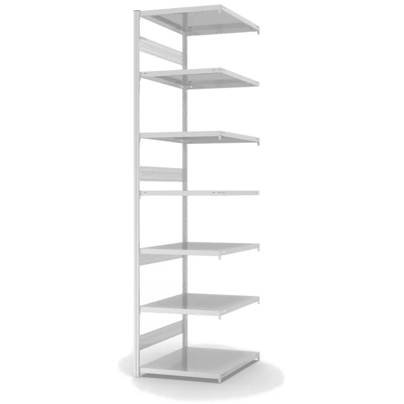 hofe Anbau-Fachbodenregal für Beidseitige Nutzung - Stecksystem ORION PLUS - Fachlast 300 kg - H3000 B750 T800 mm - RAL7035 Lichtgrau Geprüft