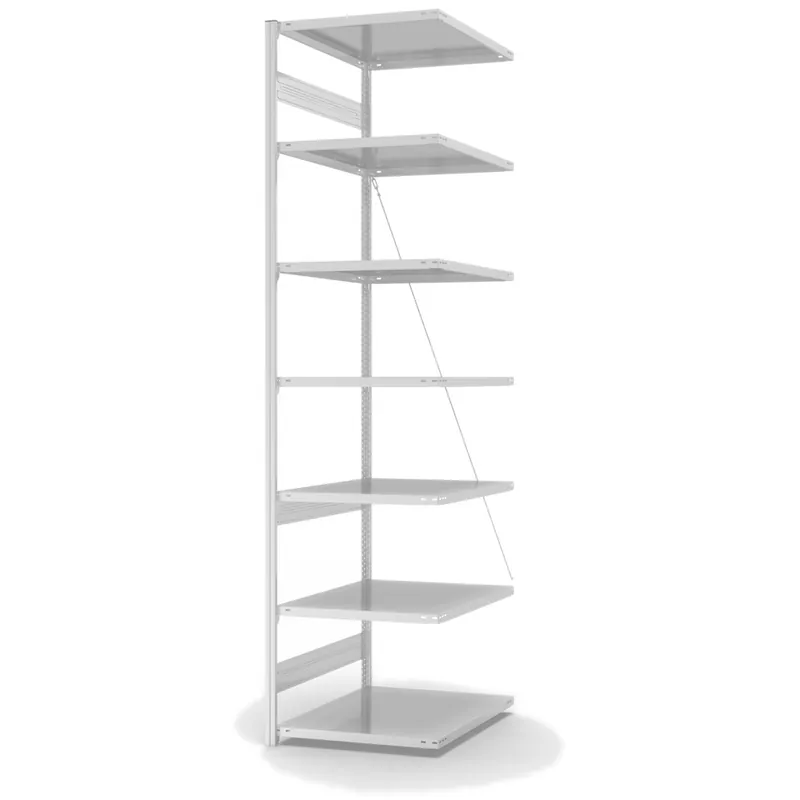 hofe Anbau-Fachbodenregal für Einseitige Nutzung - Stecksystem ORION PLUS - Fachlast 130 kg - H3000 B750 T800 mm - RAL7035 Lichtgrau Sichere Zahlung