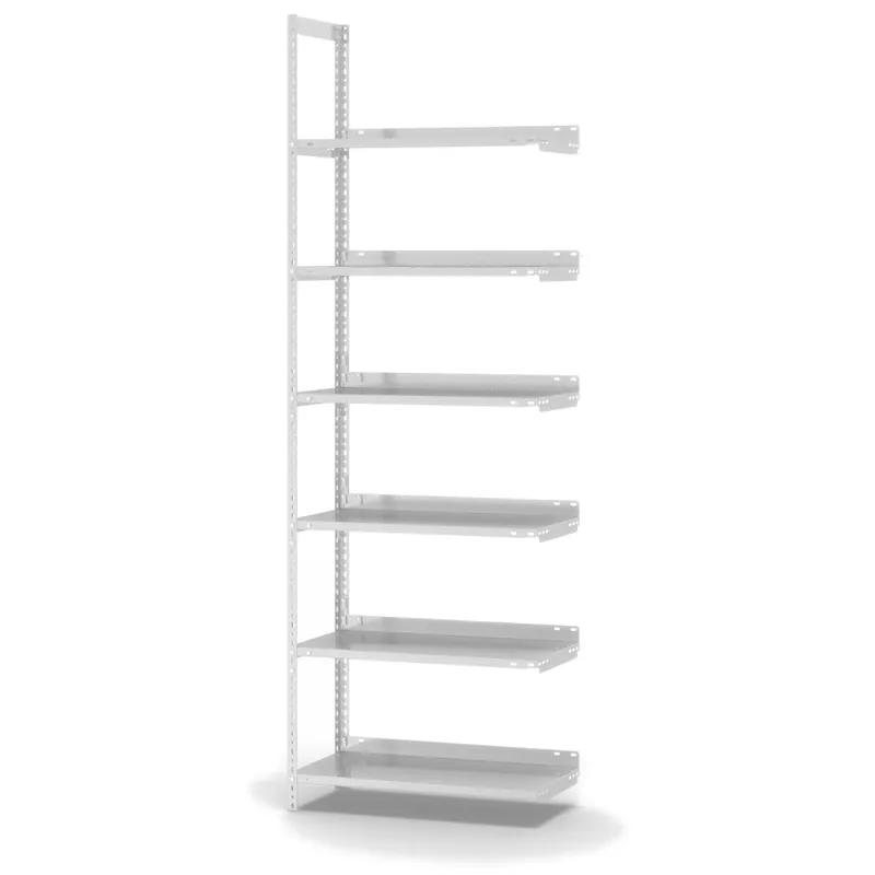 Abverkauf hofe Akten-Anbauregal für Einseitige Nutzung - Schraubsystem WR - 750 x 300 mm2200 mm Winkelpfosten und Böden RAL7035 lichtgrau