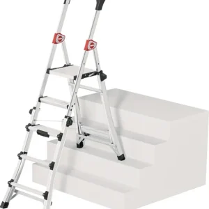 Preisreduziert Stufenstehleiter TL100 Stufen 3-5 Stufen Alu.elox.Gesamt-H.1430-1900mm