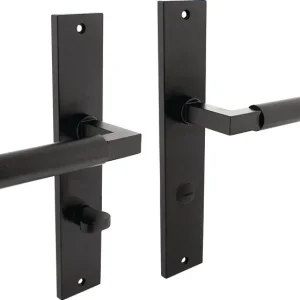 Markenware Langschildschildgarnitur Baustil Zamak F71 schwarz WC 72mm DIN L/R INTERSTEEL