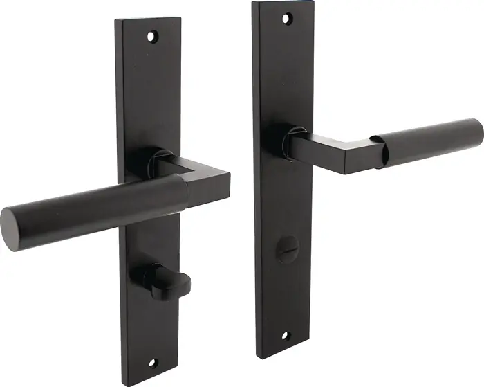 Markenware Langschildschildgarnitur Baustil Zamak F71 schwarz WC 72mm DIN L/R INTERSTEEL