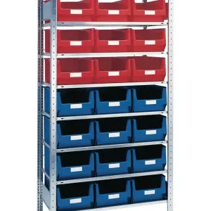 Steckregal H2000xB1000xT500mm Grundregal 8 Stahlböden 12xMK2 blau,9xMK2 rot TW Preisreduziert