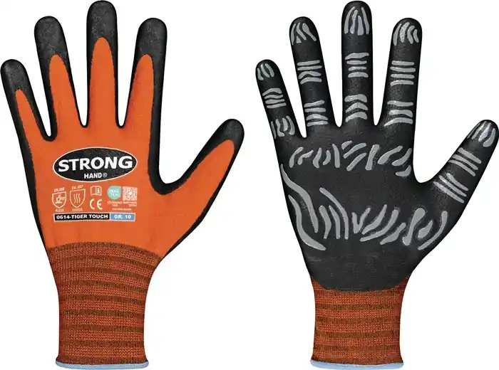 Handschuhe TIGER TOUCH Gr.8 orange/schwarz 92% PA/8% Elastan,Nitrilschaum VE: 12 Paare Sichere Zahlung