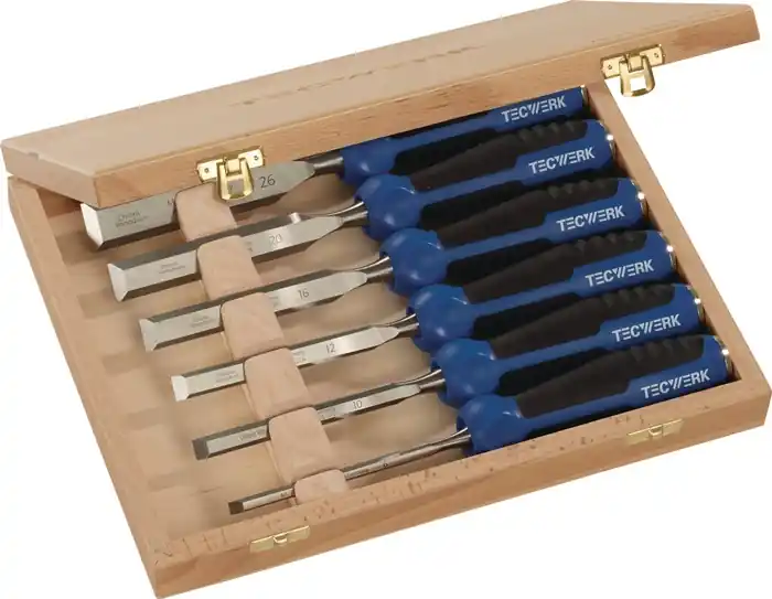 Stechbeitelsatz 6,10,12,16,20,26mm 2-K Heft.6-tlg.HO-Kasten TECWERK Bestpreis