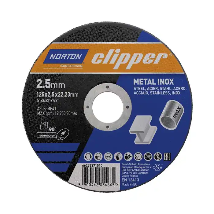Trennscheibe D125x2,5mm Typ 41 Metall-Inox Bohr.22,23mm NORTON CLIPPER Direktkauf