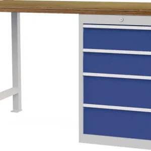 Werkbank B1500xT750xH859mm Buche-Multiplex lichtgrau/signalblau 4Schubl. Markenprodukt