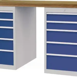 Werkbank B1500xT750xH859mm Buche-Multiplex lichtgrau/signalblau 10Schubl. Markenprodukt