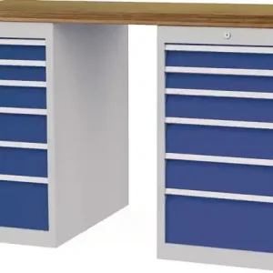 Werkbank B1500xT750xH859mm Buche-Multiplex lichtgrau/signalblau 12Schubl. Markenprodukt