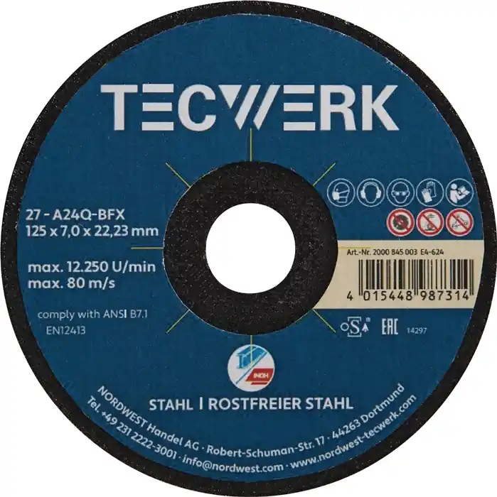 Premium-Schruppscheibe 2in1 D125xS7mm gekr.INOX/Stahl Bohr.22,23mm TECWERK VE: 10 Stück Meistverkauft
