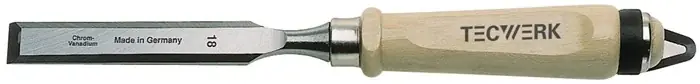 Zertifiziert Stechbeitel Schneiden-B.28mm m.Zwinge Weißbuchenh.Ulmer Form CV-Stahl TECWERK