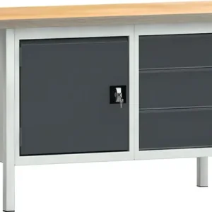 Abverkauf Werkbank PW 700 B1500xT700xH840mm Buche Multiplex lichtgrau/grau 3 Schubl.1 Tür