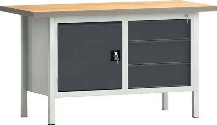 Abverkauf Werkbank PW 700 B1500xT700xH840mm Buche Multiplex lichtgrau/grau 3 Schubl.1 Tür