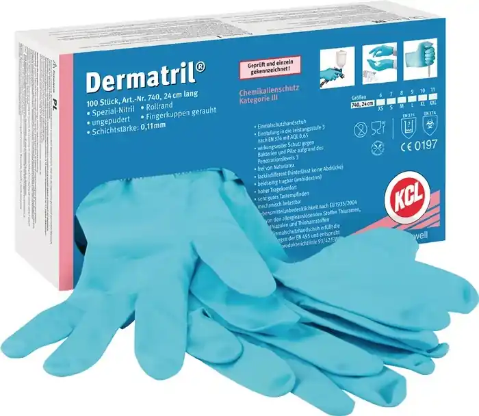 Einw.-Handsch.Dermatril 740 Gr.8 blau Nitril 100 St./Box Neue Ware