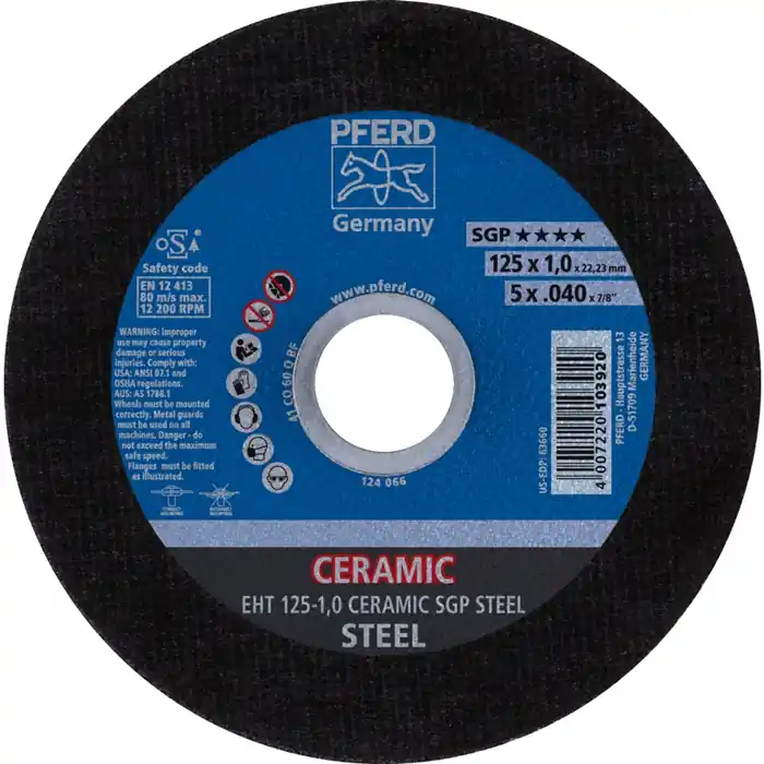 Solange Der Vorrat Reicht Trennscheibe Ceramic SGP Steel D125x1mm ger.STA Bohr.22,23mm PFERD VE: 25 Stück