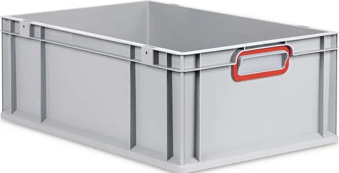 Transportstapelbehälter L600xB400xH220mm grau PP geschlossener Griff rot Online Kaufen