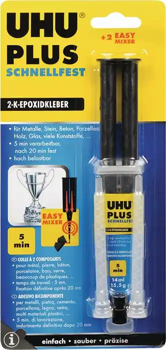 Nur Für Kurze Zeit 2K-Epoxidharzklebstoff PLUS SCHNELLFEST 15,5g farblos Doppelspritze UHU VE: 6 Stück