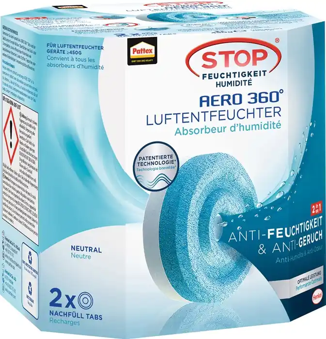 Luftentfeuchter Aero 360 2 Tabs à 450g PLAN2 Neutral Pk.PATTEX VE: 12 Stück Preisreduziert