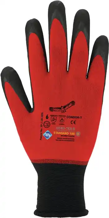Handschuhe Condor Gr.8 rot/schwarz 98% PA/2%EL EN 388,EN 407 PSA II ASATEX VE: 12 Paare Knallerangebot