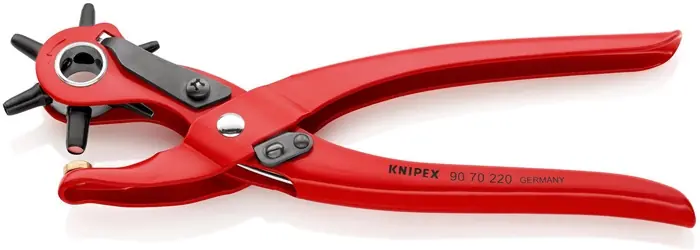 Revolverlochzange Gesamt-L.220mm Öffnungsf.2/2,5/3/3,5/4 u.5mm rot pulv.KNIPEX Bestseller