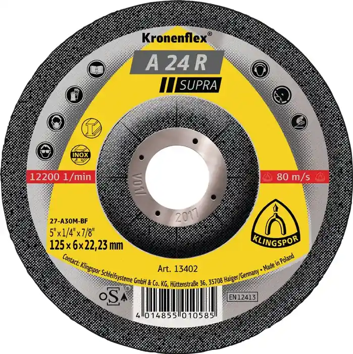 Top-Angebot Schruppscheibe A 24 R Supra D125xS6mm gekr.STA Bohr.22,23mm KLINGSPOR VE: 10 Stück