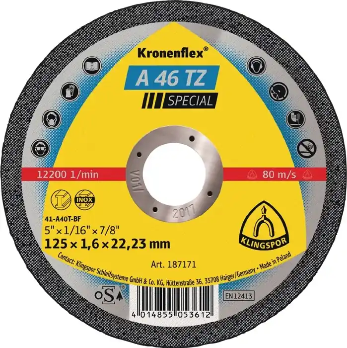 Trennscheibe A 46 TZ Special D125x1,6mm ger.INOX Bohr.22,23mm KLINGSPOR VE: 25 Stück Echt