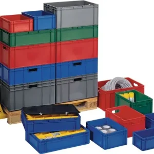 Transportstapelbehälter L800xB600xH320mm rot PP Seitenwände geschl.LA-KA-PE Ausverkauf