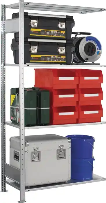 Ausverkauf Steckregal H2000xB1000xT500mm Anbaur.verz.1 Rahmen,4 Fbd.Trgf.150kg Feldl.300kg