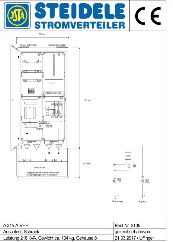 Steidele Anschlussschrank A 315-A-VHH Preiswert