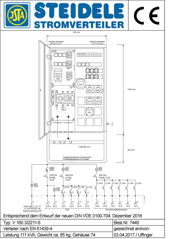 Steidele Verteilerschrank V 160.3/2211-6 Heißes Angebot