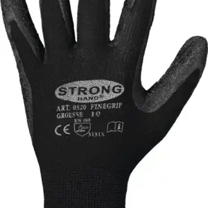 Handschuhe Finegrip Gr.7 schwarz EN 388 PSA II Nyl.m.Schrumpf-Latex STRONGHAND VE: 12 Paare Preisknaller