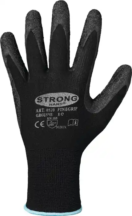 Handschuhe Finegrip Gr.8 schwarz EN 388 PSA II Nyl.m.Schrumpf-Latex STRONGHAND VE: 12 Paare Neue Ware