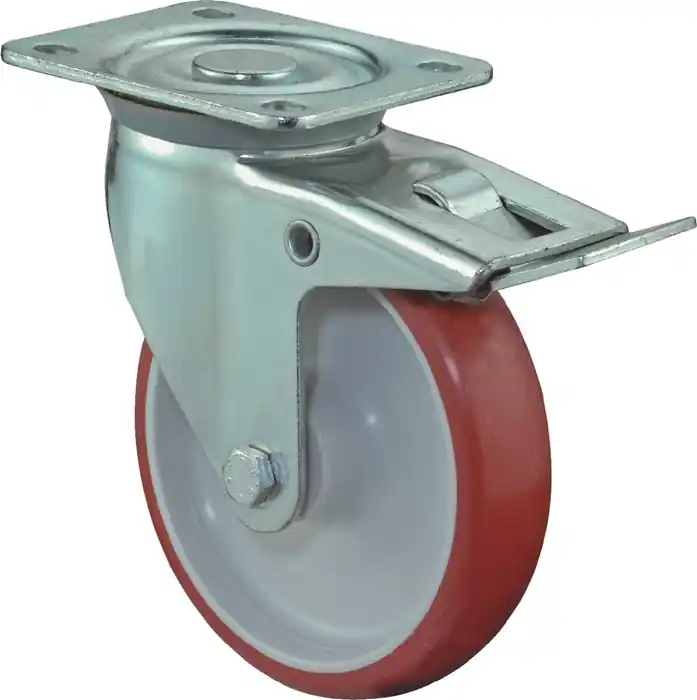 Lenkrolle D.100mm Trgf.125kg m.Festst.PU 104x80mm rot BS ROLLEN Neue Kollektion