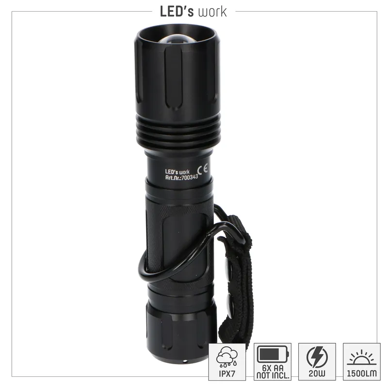 Schneller Versand Taschenlampe - 20W 1500Lm IPX7 6x AA - CREE Zoom