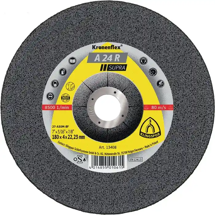 Schruppscheibe A 24 R Supra D180xS4mm gekr.STA Bohr.22,23mm KLINGSPOR VE: 10 Stück Neue Ware