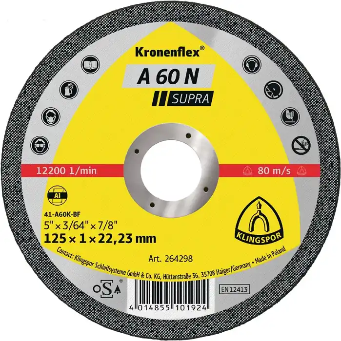 Sichere Zahlung Trennscheibe A 60N Supra D125x1mm ger.Alu.Bohr.22,23mm KLINGSPOR VE: 25 Stück