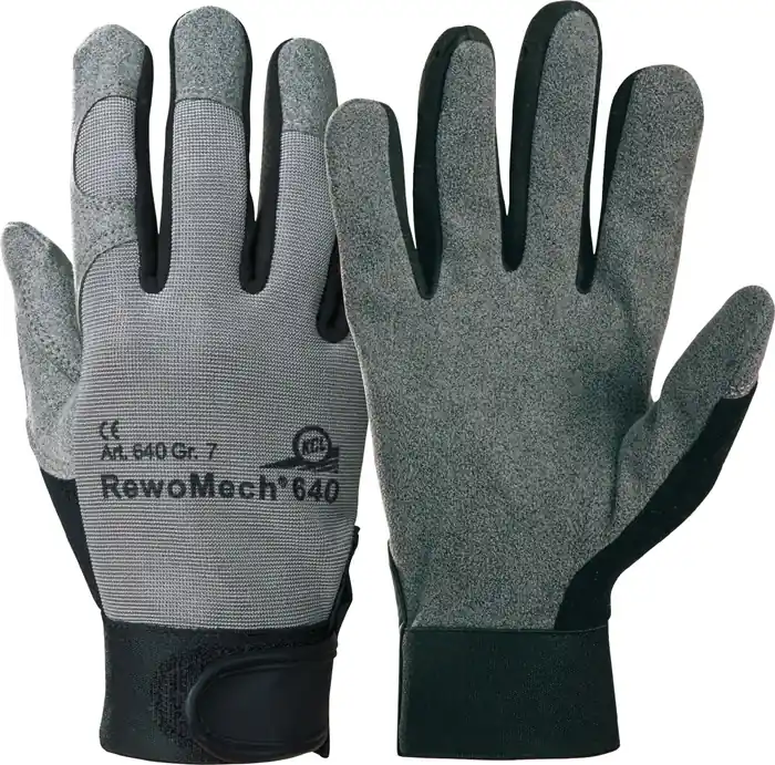 Versand Am Gleichen Tag Kunstlederhandschuhe RewoMech 640 Gr.10 schwarz/grau Kunstleder/Elastan VE: 10 Paare