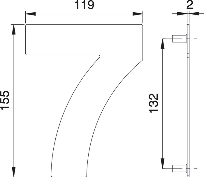 Beliebt Hausnummer Ziffer 7 VA ma 155mm B.119mm EDI