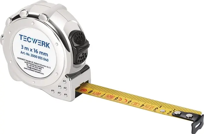 Taschenrollbandmaß L.8m B.25mm mm/cm EG II Ku.CR TECWERK Neuheit
