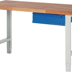 Werkbank Ser.BK 650 B1500xT700xH790-1140mm Buche massiv grau/blau 1 Schubl.TW Schnäppchen