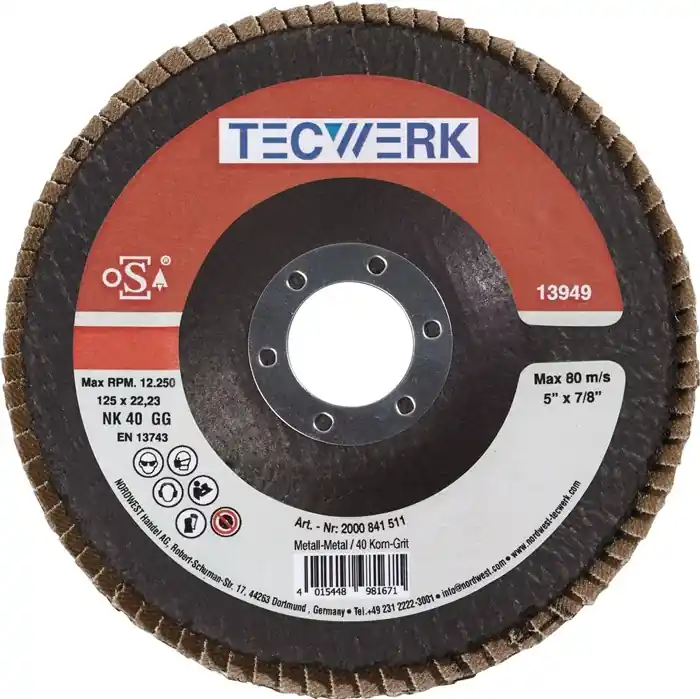 Super-Preis Fächerscheibe D.125mm K.80 kon.Stahl/Holz NK TECWERK VE: 10 Stück