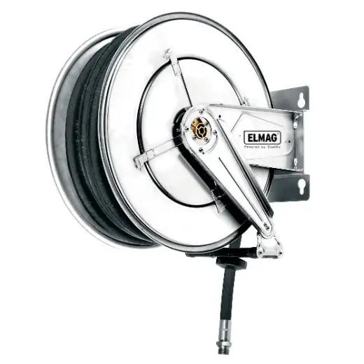 ELMAG INDUSTRIE Schlauchaufroller Edelstahl "532/32" - für Wasser 100°C, 20 m, 3/8", 200bar Zertifiziert
