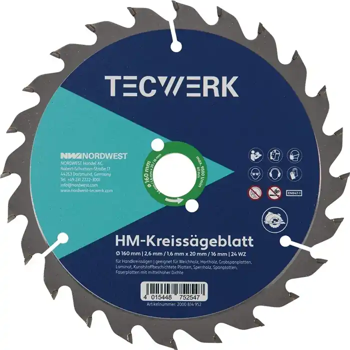 Handkreissägeblatt AD 160mm Z.24 WZ Schnitt-B.2,6mm TECWERK Expressversand