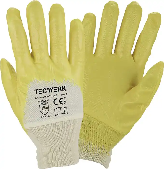 Handschuhe Lippe Gr.7 gelb Nitrilbeschichtung EN 388 PSA II TECWERK VE: 12 Paare Sichere Zahlung
