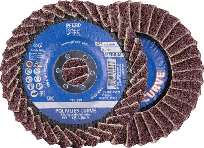 Rabatt Fächerscheibe POLIVLIES-CURVE PVL-R D.125mm K.180 Korund A PFERD TOOLS VE: 5 Stück