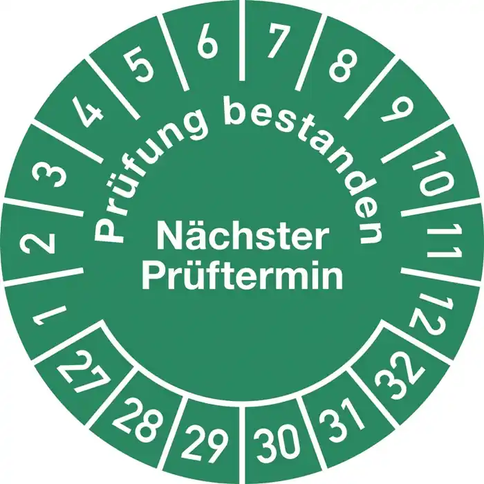 Aktuell Mehrjahresprüfplakette D.30mm Prüfung bestanden 27-32 Folie Btl.a 100 St.