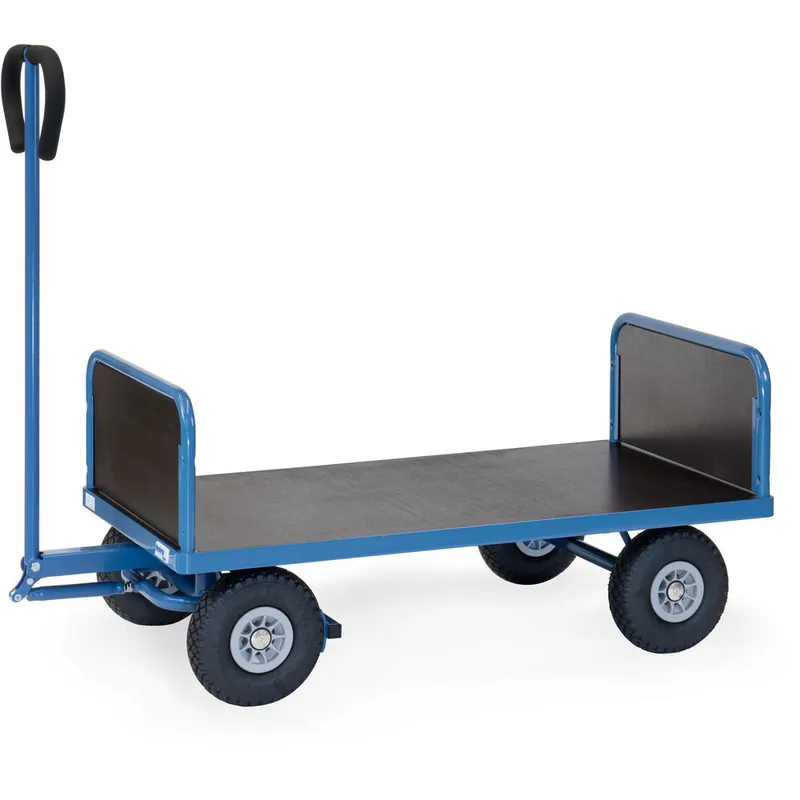 fetra Handwagen - 2-Achser pulverbeschichtet brillantblau RAL 5007 mit 2 Stirnwänden PU-Bereifung Bestseller