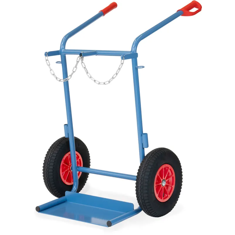 Mega-Angebot fetra Stahlflaschenkarre pulverbeschichtet blau RAL 5007 für 2 Stahlflaschen mit 40 – 50 Liter Inhalt Ø 204-229 mm
